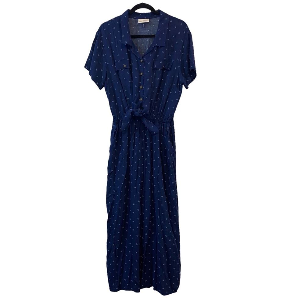 Universal Thread Blue Button Front Wide Leg Romper Jumpsuit Medium Tie Waist